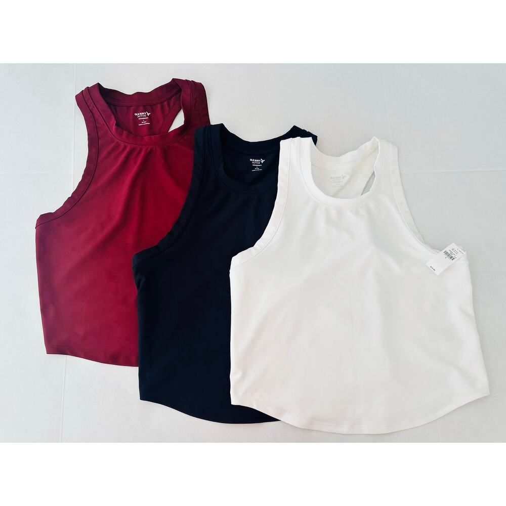 Lot of 3 Old Navy Active PowerSoft High-Neck Racerback Tank Tops - Size L